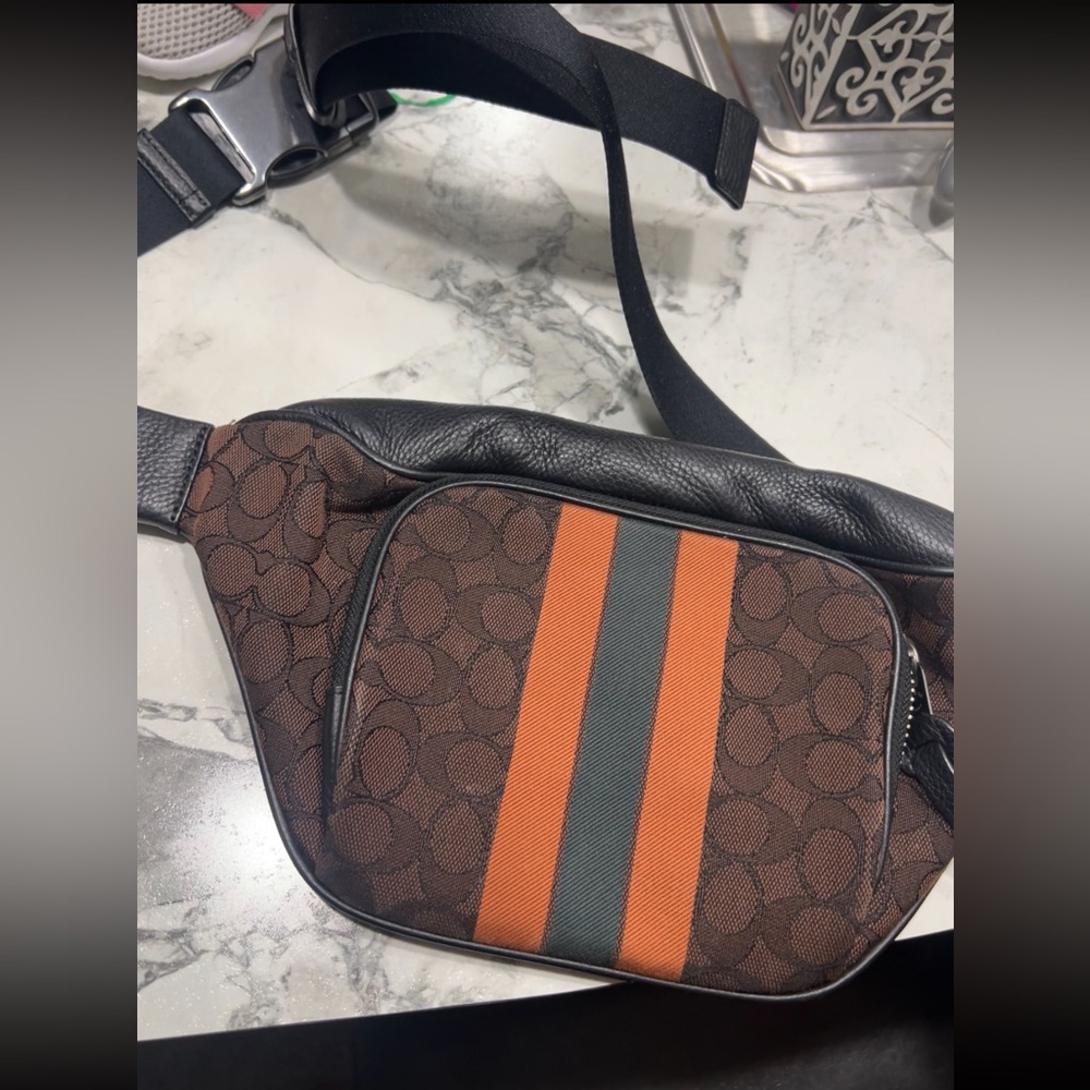 Coach Thompson Belt Bag In Signature Jacquard With Varsity Stripe C5386